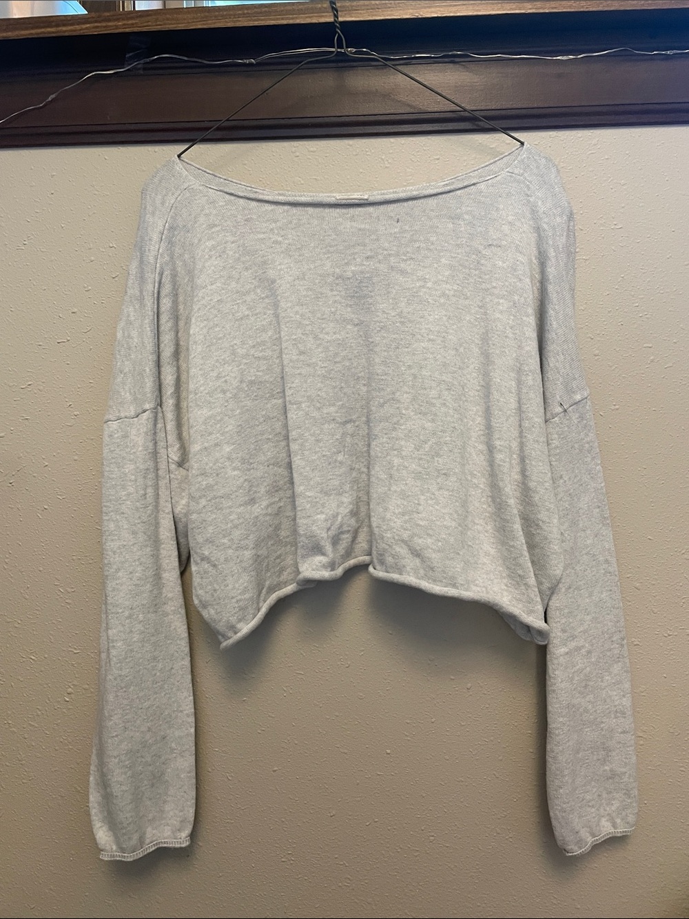Brandy Melville Light Gray Cropped Long-Sleeve Top